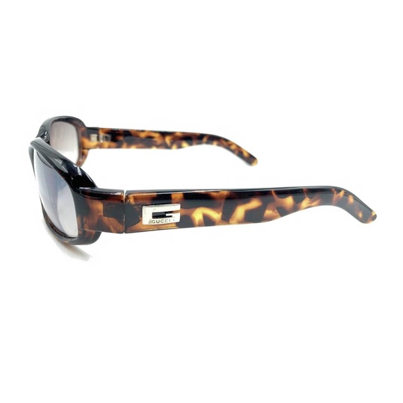 Gucci G1002 Dark Brown Tortoise Rectangle Wrap Sunglasses Gray Lens Designer - Picture 7 of 12